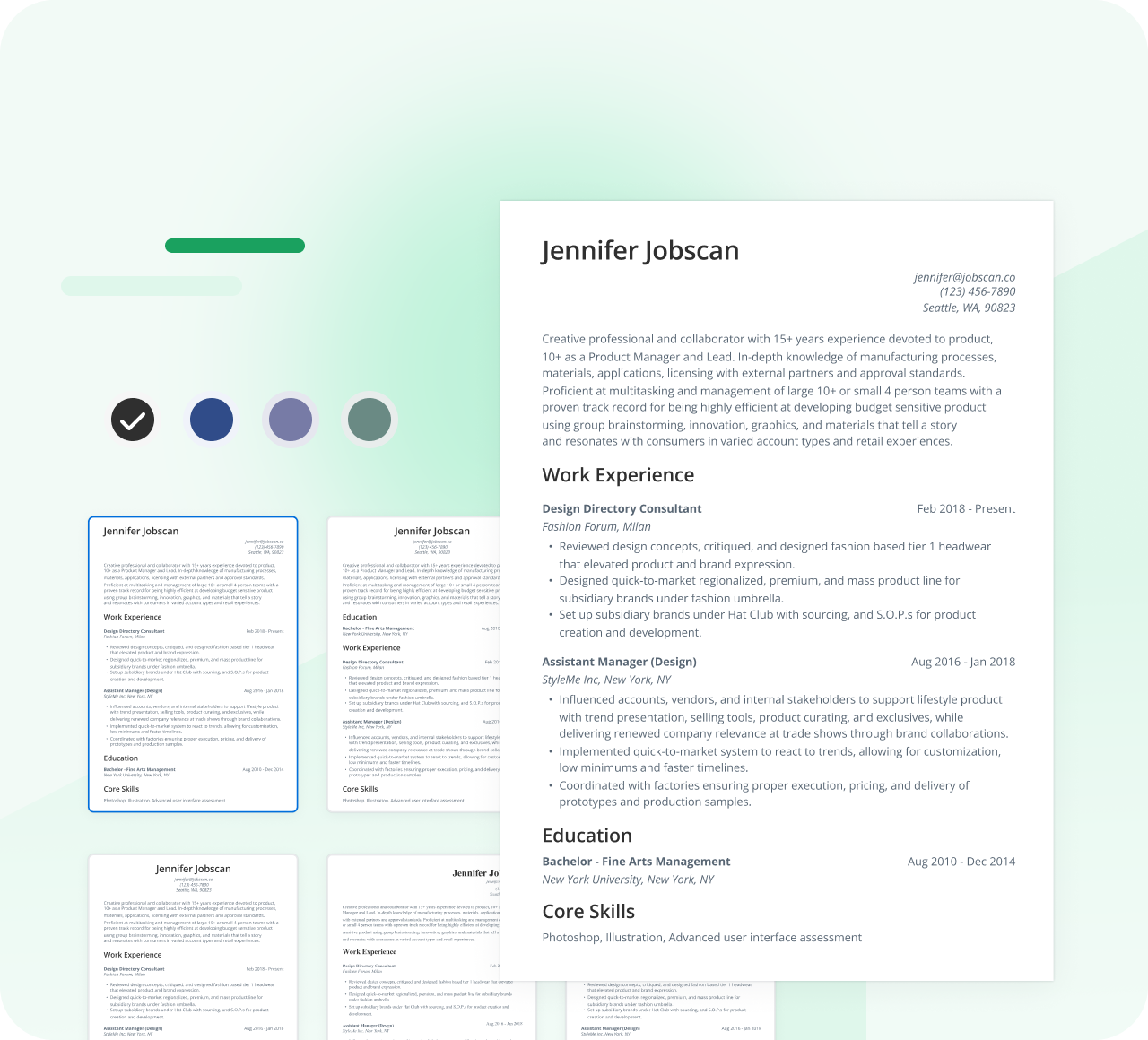 Resume builder with sample templates