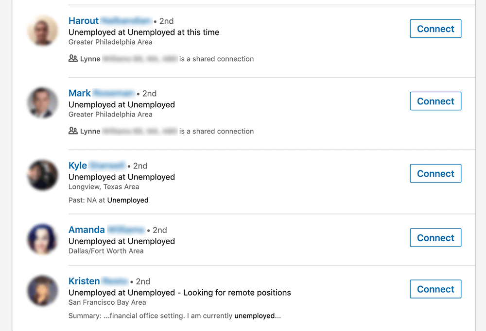 Don't use "Unemployed" in your LinkedIn Headline