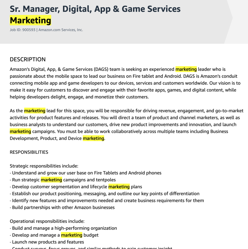 hard skills in job listing