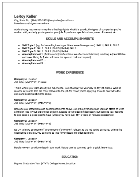 hybrid resume