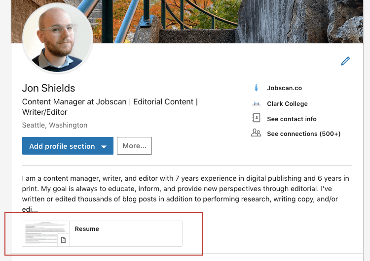 where you upload your resume on linkedin