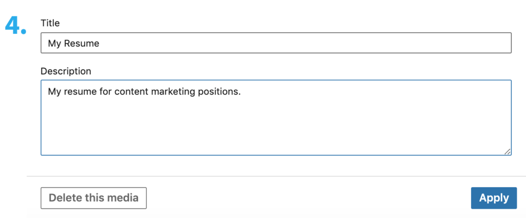 Upload Resume to LinkedIn - Title your resume and click Apply